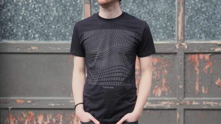 man wearing Therevox shirt